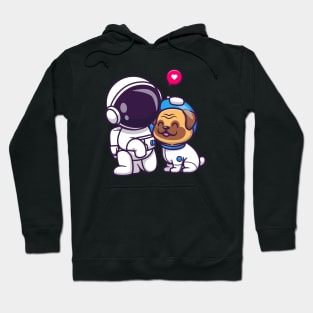 Cute Astronaut With Pug Dog Cartoon Hoodie